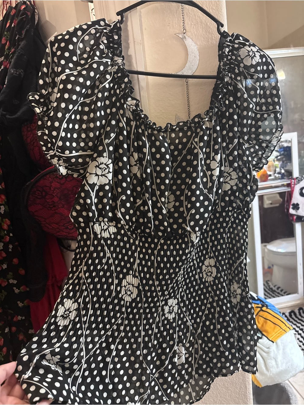 Black & White Polka Dot Puff-Sleeve Women's Dress